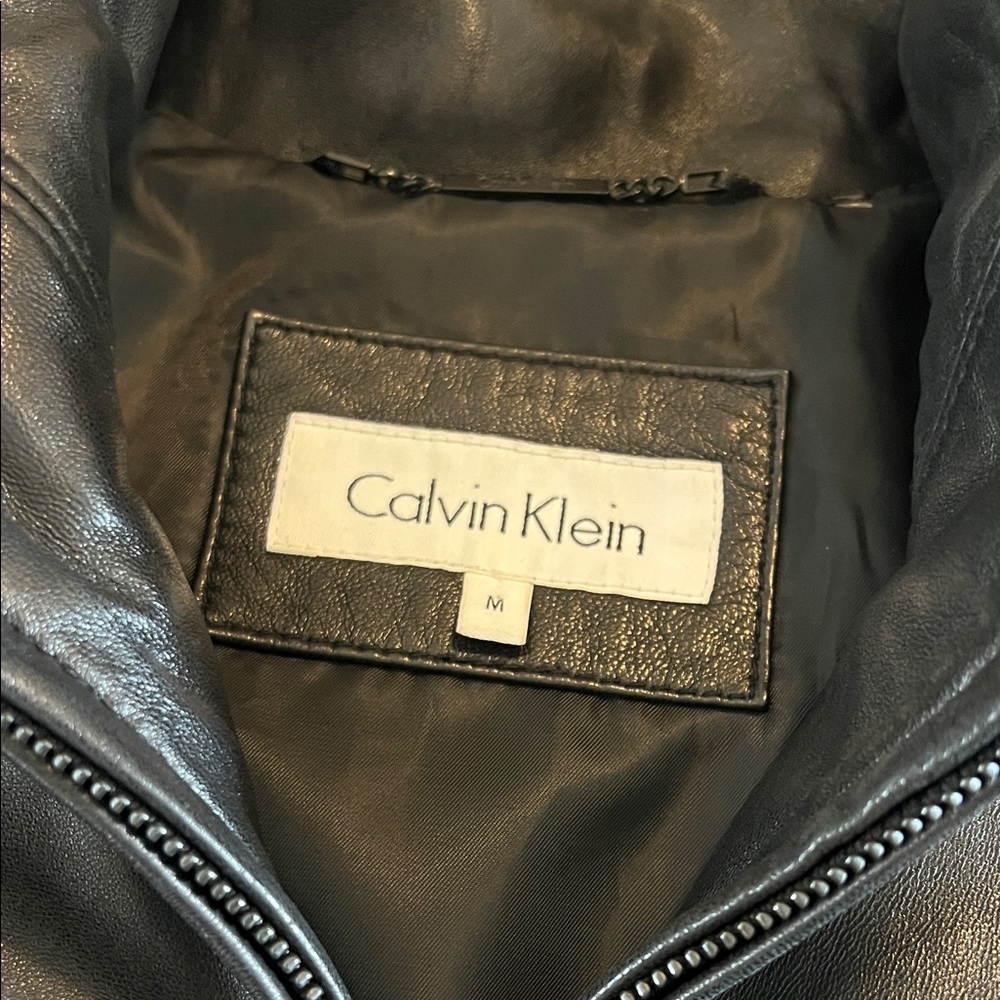Calvin Klein Black Leather Zip-Up Women's Jacket - Picture 2 of 6